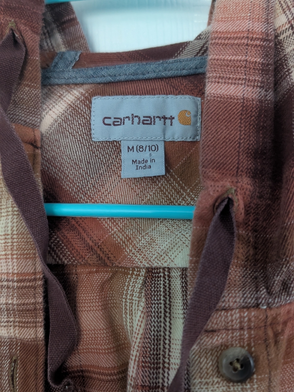 Carhartt Womens Plaid Hooded Shirt Jacket in Rust and Cream - Picture 2 of 5